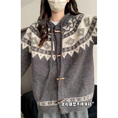 重磅秋冬北极绒开衫毛衣美式复古休闲慵懒风牛角扣针织衫连帽外套，男装针织衫/毛衣，电商A486