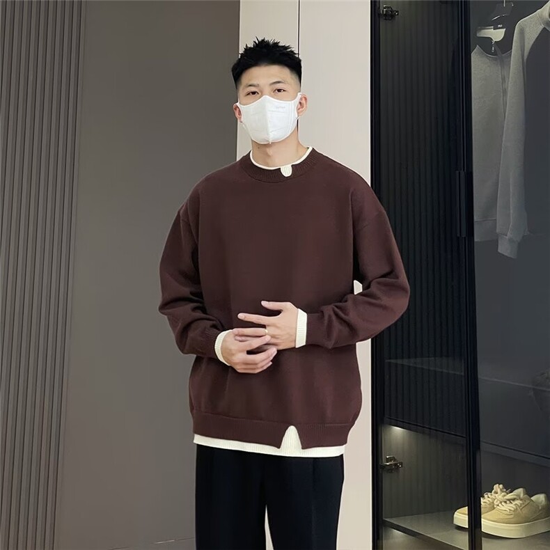 男士长袖红色毛衣圆领假两件新款潮流设计感针织衫MY217-P50,男装针织衫/毛衣,星座208-5