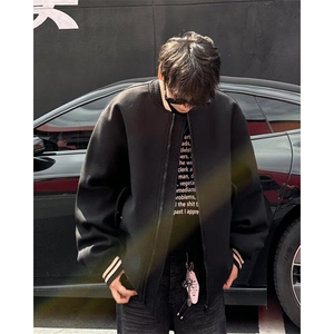 毛呢夹克男春季潮牌高级感短款棉衣外套宽松复古棒球服W6274-P75图片