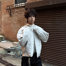 网加厚夹棉棒球服男士时尚解构保暖外套男飞行员棉衣潮B85-P77，男装棉衣，星座910-1