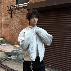 网 加厚夹棉棒球服男士时尚解构保暖外套男飞行员棉衣潮B85-P77图片