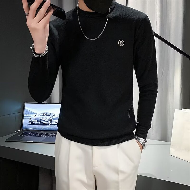 抗起球春秋男士净色圆领毛衣修身打底衫长袖青休闲针织衫冬MY543,男装针织衫/毛衣,星座1116A-2（原606A-1）