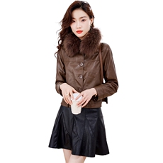 欧洲站皮衣外套女2023年冬季新款带狐狸毛领时尚洋气百搭短款上衣，女装皮衣，潮流依族