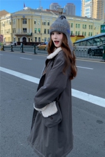 韩版宽松学院风羽绒棉服女冬中长款小个子羊羔毛拼接加厚棉衣外套，女装棉衣/棉服，2C218