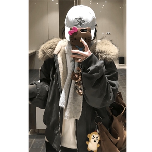 现货重磅boxy短款棉衣座山雕大毛毛领男女棉服水洗工装厚外套图片