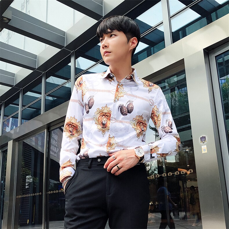 秋冬潮流个性花衬衫男长袖韩版休闲印花衬衣A470-CS101图片