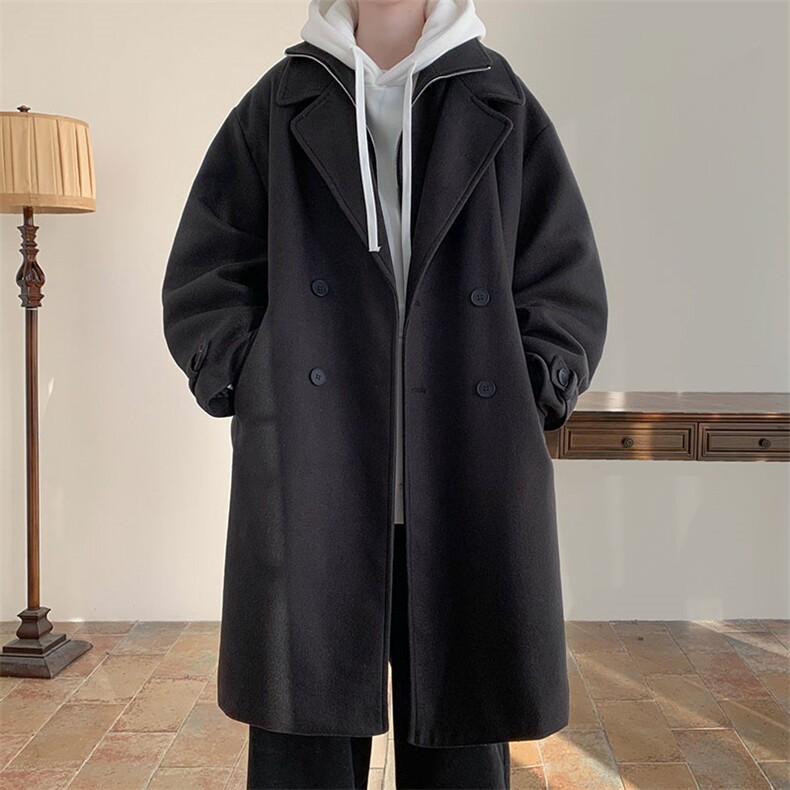 现货DSA059-FY7892-P138控168冬季毛呢双领大衣加厚保暖休闲风衣，男装风衣，电商A059