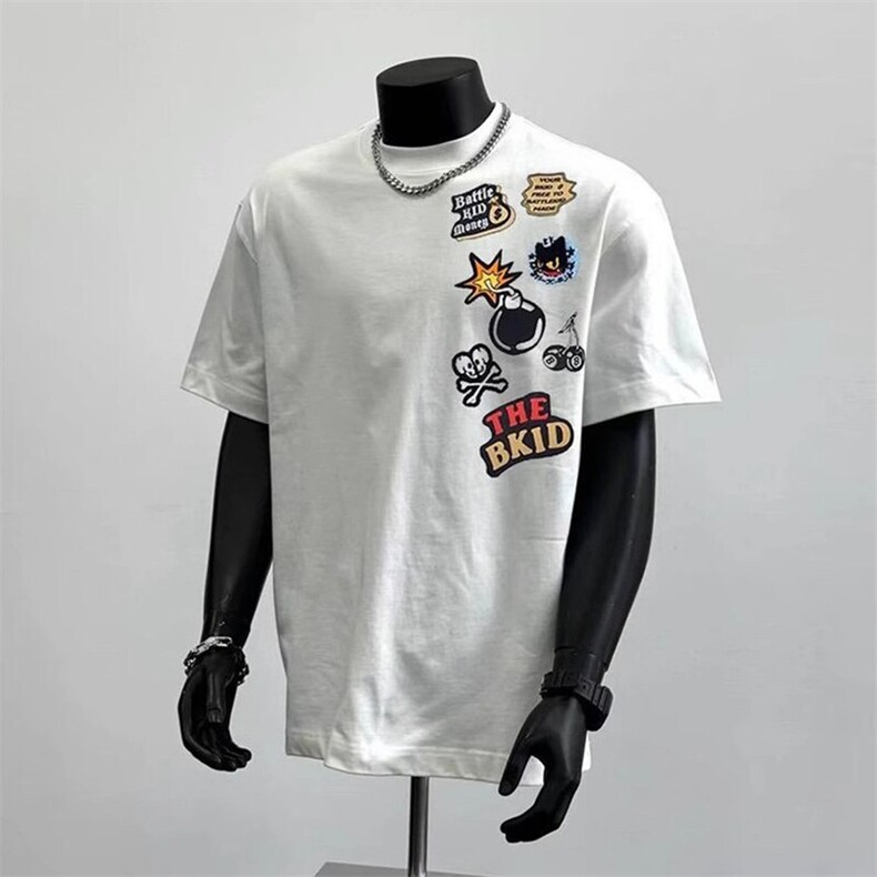 万针全刺绣工艺高品质260克双纱纯棉美式高街短袖T恤特P33,男装T恤,电商A486