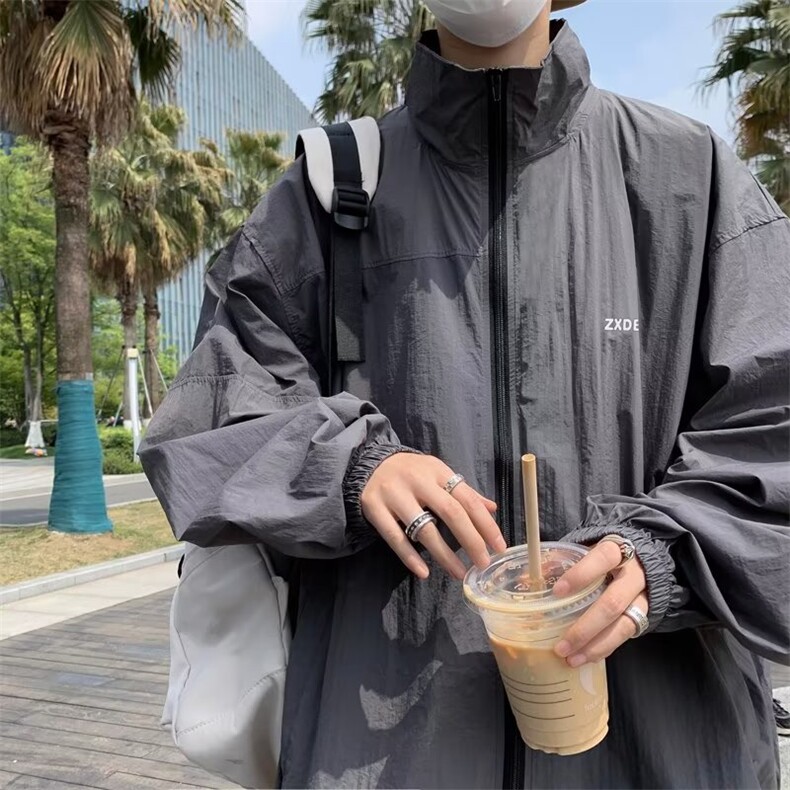 青春流行男冰丝皱防晒衣文艺潮外套Y86P33图片
