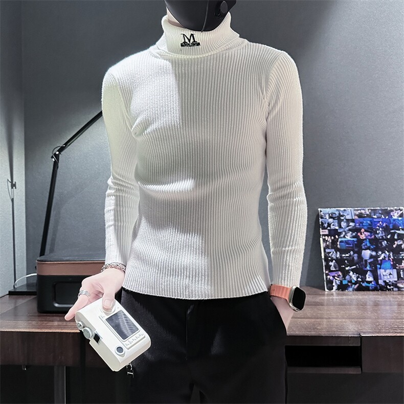 痞帅男士高领套头纯色打底毛衣社会小伙店主风301C-M54-特P38控58,男装T恤,星座301C（原B323）