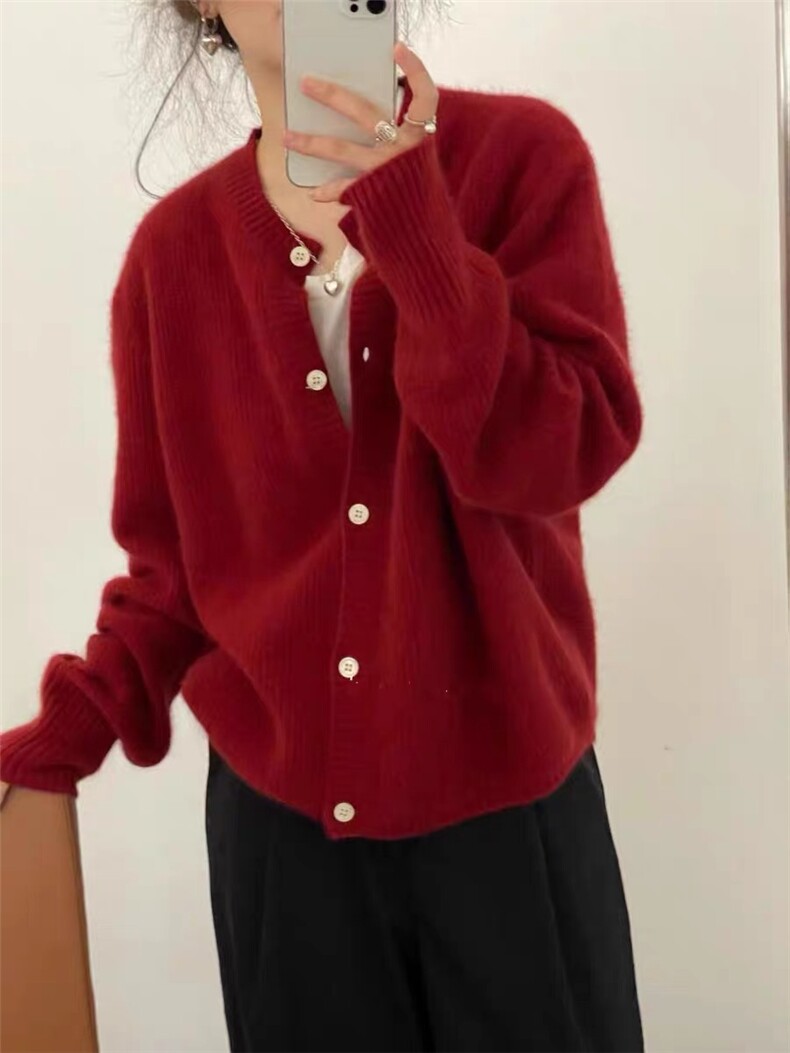 长袖针织开衫女宽松百搭纯色羊毛休闲外套上衣,女装羊毛衫,思途羊绒