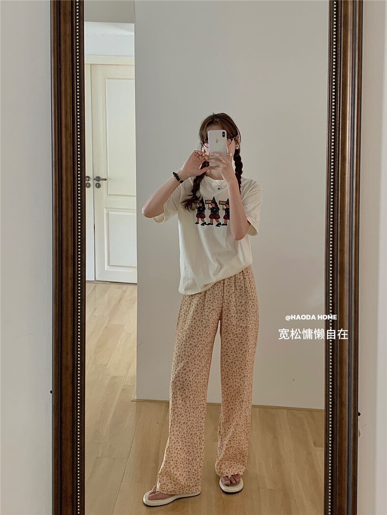 韩代碎花阔腿2025夏季新款休闲裤,女装休闲裤,禾雯电商供货