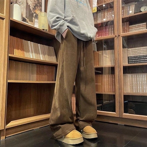 美式复古加厚灯芯绒休闲裤男冬季宽松直筒纯色潮牌垂感阔腿裤图片