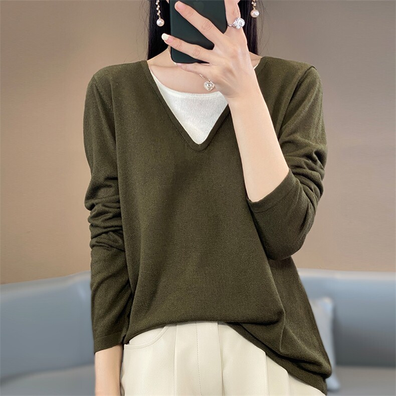 秋冬季通勤休闲精纺48支33%羊毛条纹假两件羊毛衫,女装羊毛衫,朝思羊绒