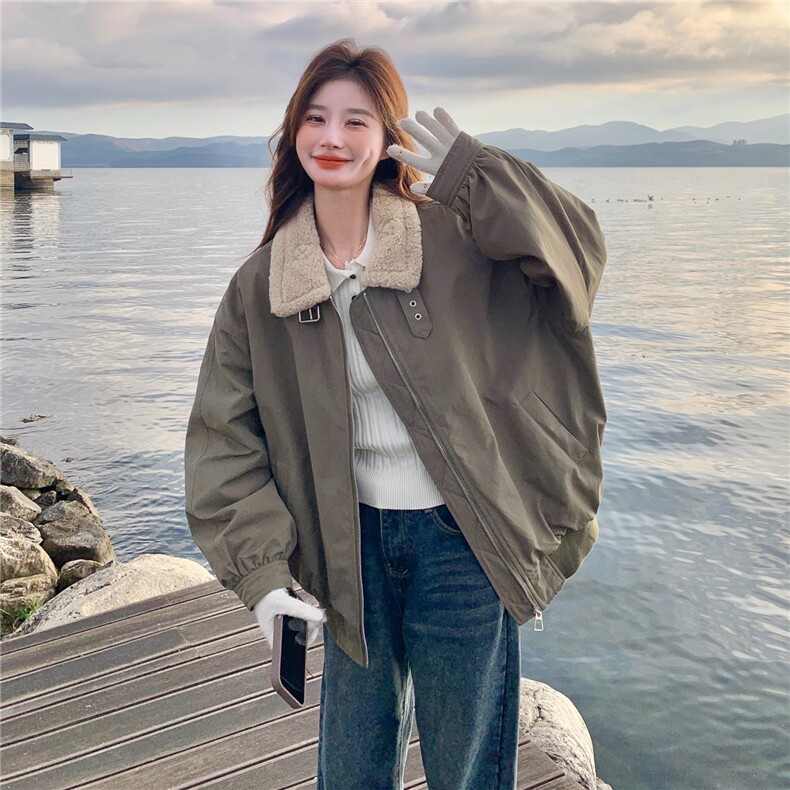 2025冬装新款毛绒翻领夹棉工装棉服7303-P195-K288，女装棉衣/棉服，浙宝152