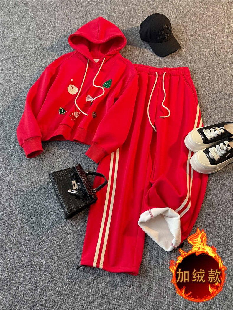 慵懒风时尚休闲套装女秋冬新款韩系卡通印花长袖卫衣阔腿裤两件套,女装套装/套裙,江南