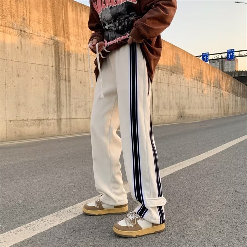 男春季新款港风休闲裤织带纽扣休闲拖地长裤KB47P35,男装休闲裤,星座1116-2