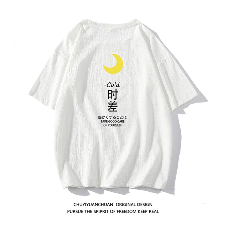 亚麻短袖t恤男大码五分袖男宽松七分袖白底YT26047-P30,男装T恤,电商A040A