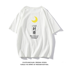 亚麻短袖t恤男大码五分袖男宽松七分袖白底YT26047-P30，男装T恤，电商A040A