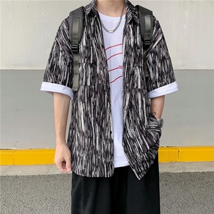 个性条纹短袖衬衫男夏季新款ins潮牌五分袖休闲衬衣外套 W944-P30图片
