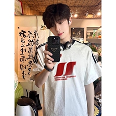 夏季美式高街重磅纯棉三条杠织带撞色男女短袖T恤ZD337-特P30，男装T恤，电商A486