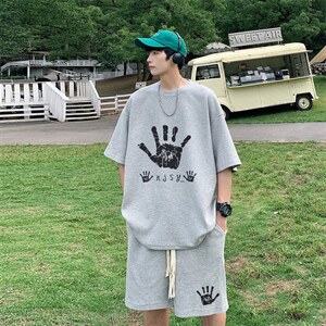 电商DSA028-TZDTHD14-P50 夏季华夫格套装男T恤短裤两件套港风图片
