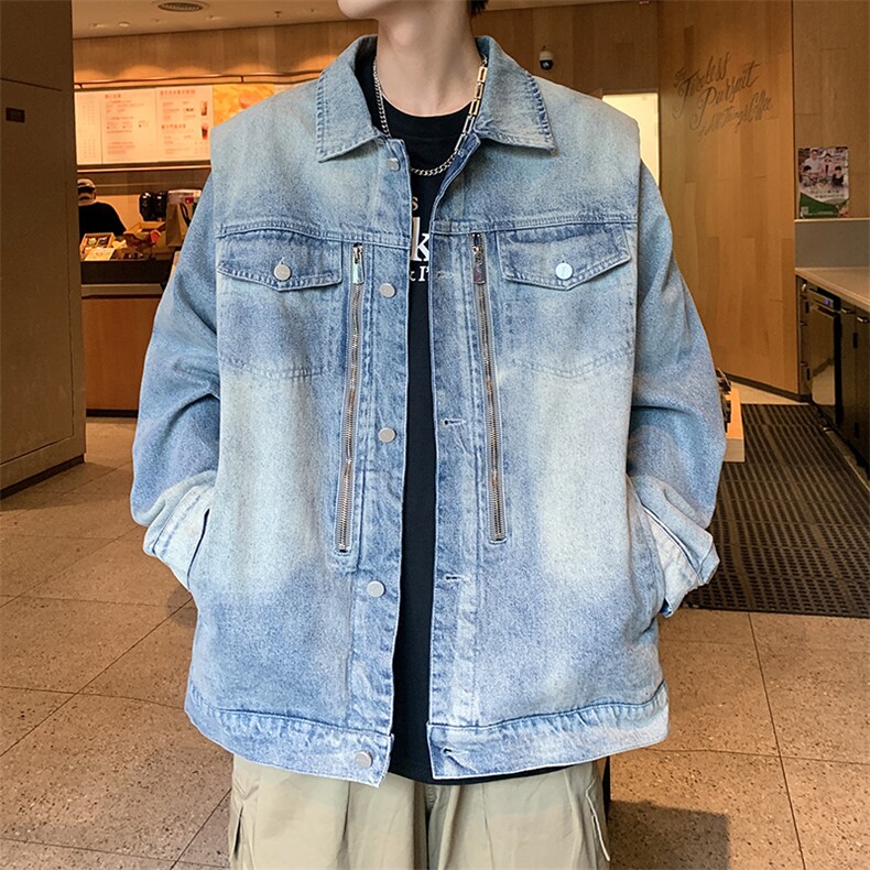 港风文艺纯色夹克男春秋宽松潮流长袖外套复古百搭,男装夹克,星座716-3