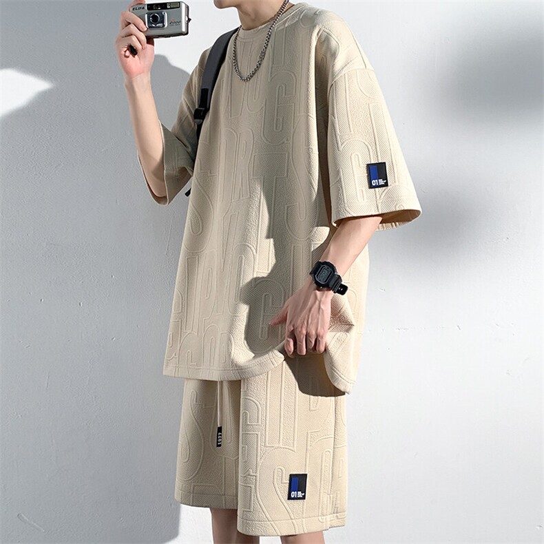 2025夏季新款光影墙大码短袖T恤短裤套装M-5XHQ23352-特P40,男装T恤,电商A022
