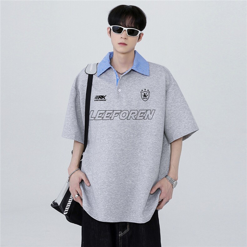 衬衫领cleanfit高级感假两件Polo衫T恤撞色拼接学院风T276-P48,男装Polo衫,电商C307