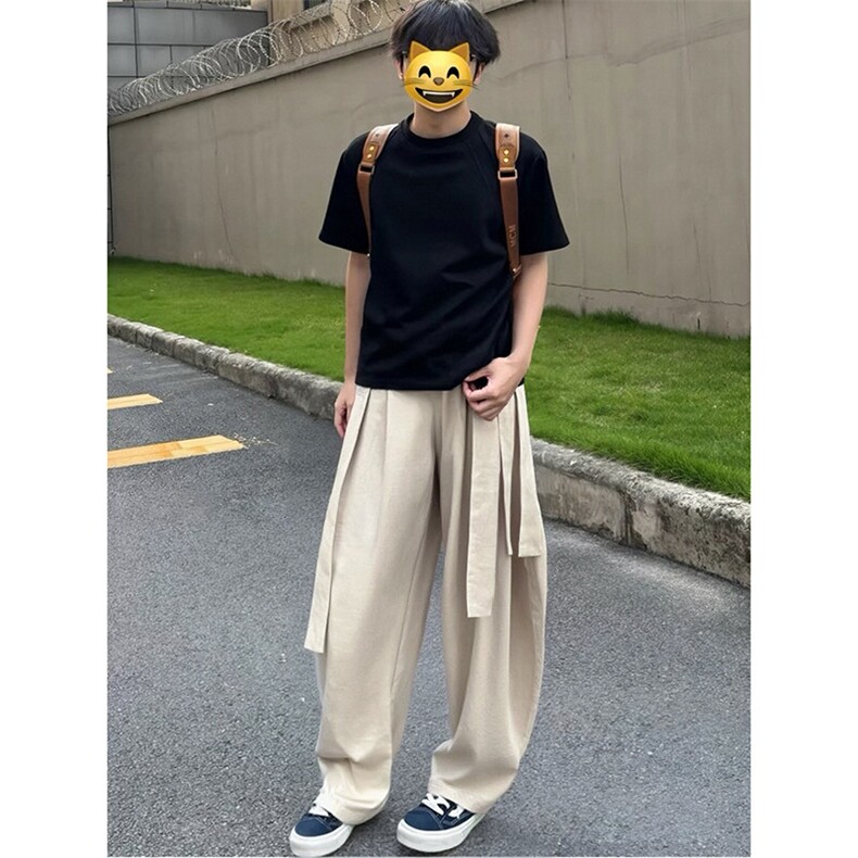 网图现货2025夏季新款美式飘带冰丝男垂感休闲裤子-A2065TP45控68图片