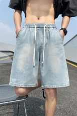 渐变抽绳牛仔短裤男夏季美式复古高街ins潮牌宽松休闲裤D2#-P35，男装牛仔裤，电商A178