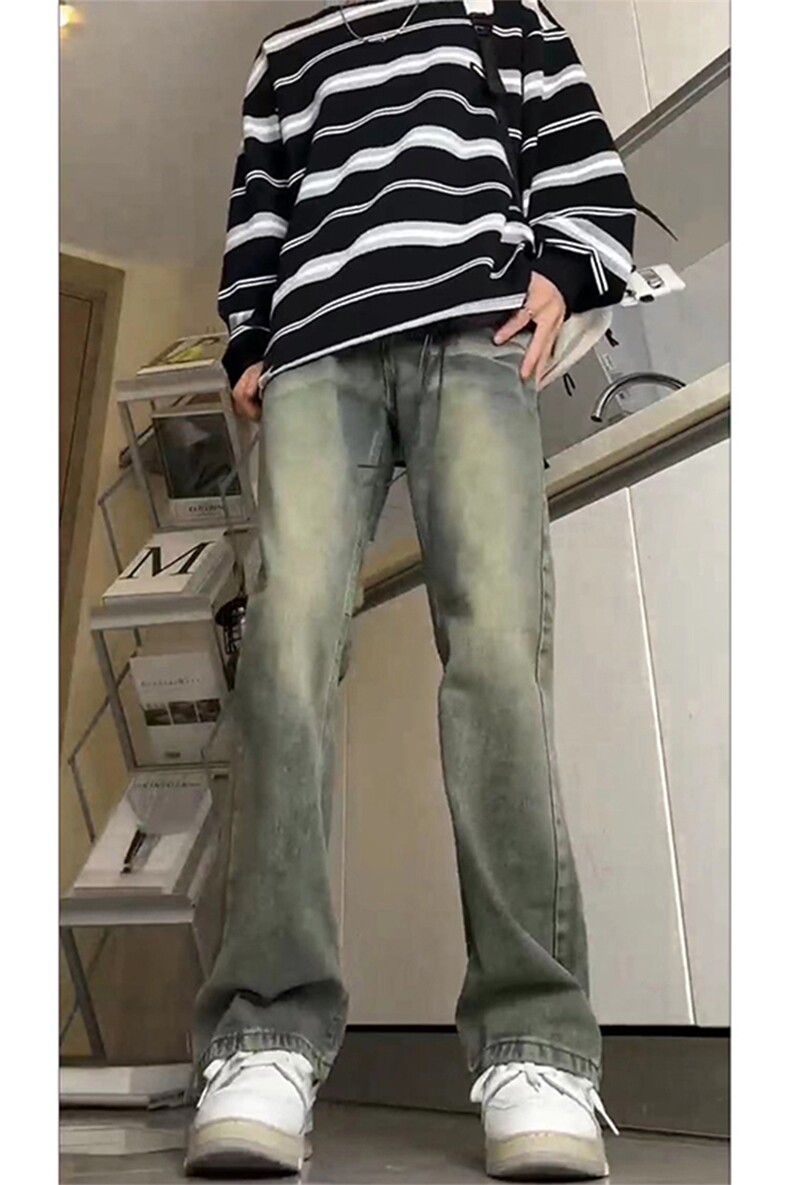 美式ins高街hiphop重工艺水洗微喇复古蓝牛仔裤货号K2320-1P55,男装牛仔裤,电商A063