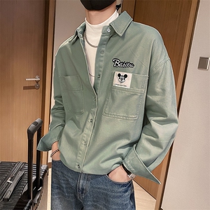 社会风秋纯色宽松卡通贴标刺绣衬衫外套B297-7702-P73控108图片