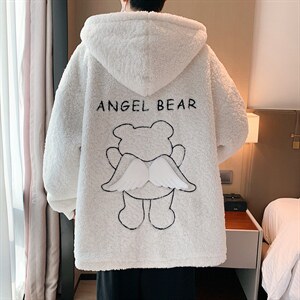 冬季新款宽松小飞熊刺绣羊羔毛棉服连帽棉袄棉衣 A071-1009-P120图片