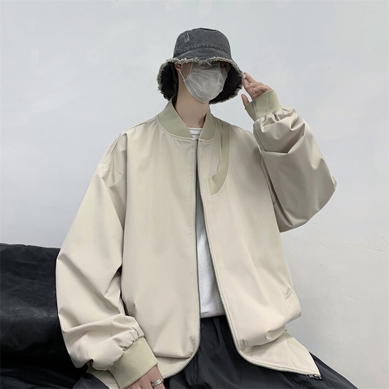 飞行员夹克男棒球领个性插螺纹宽松上衣外套A157B-J88-P78,男装夹克,电商A157B