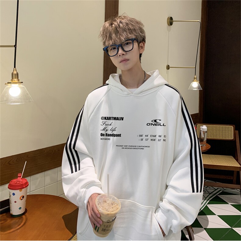 美式三杠条纹复连帽卫衣秋冬男女宽松长袖SWY2466 -P55控88 50棉图片