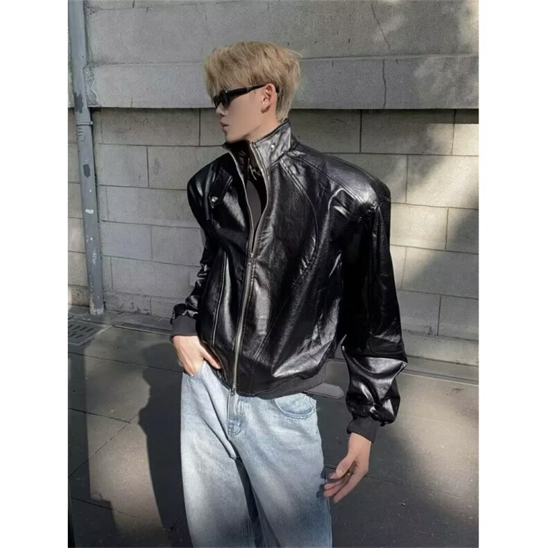 潮牌皮衣男士秋冬季新修身外套帅气休闲美式复古机车皮夹克,男装皮衣,星座506A
