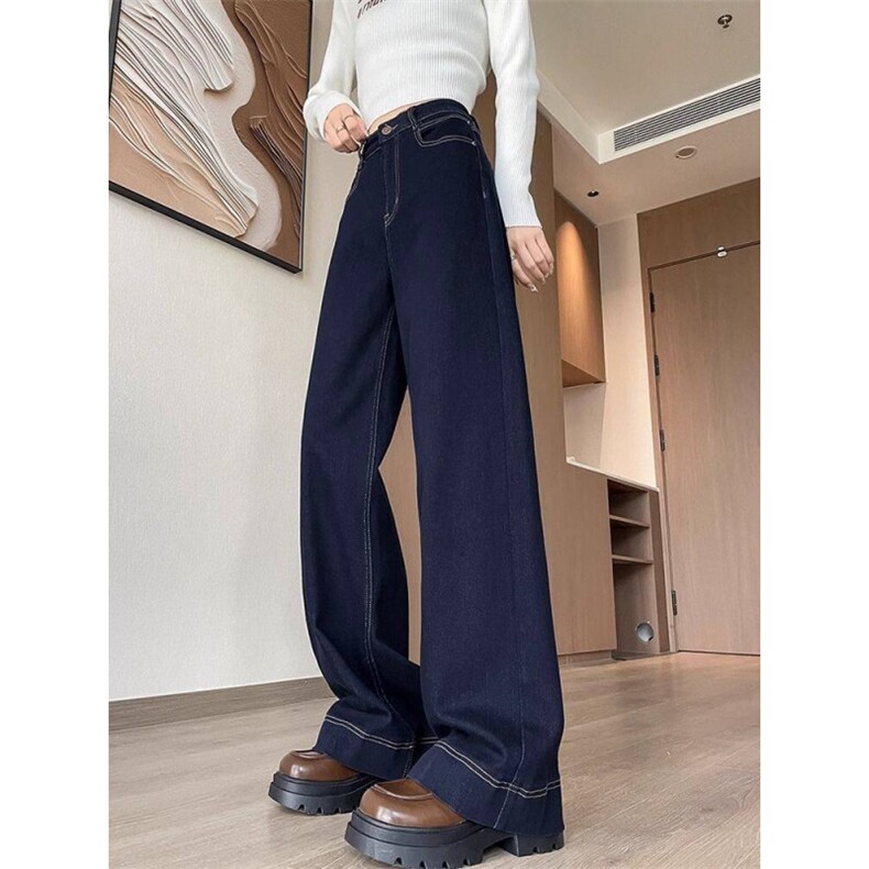 AK2383-p45 丹宁深蓝直筒阔腿牛仔裤女图片