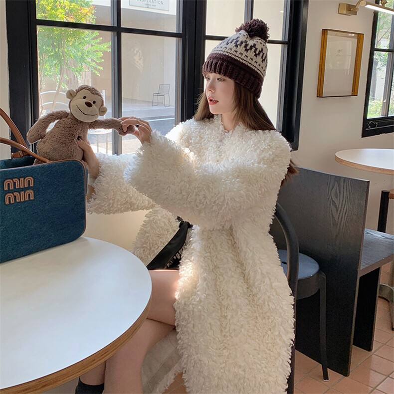 韩版时尚保暖长款羊羔毛大衣女2025冬季新款加厚显瘦皮毛一体棉服,女装皮草,浙宝276（原081）