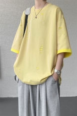 T10137-特批33控68开口笑高品质夏季大码短袖破洞潮流百搭T恤，男装T恤，电商A059