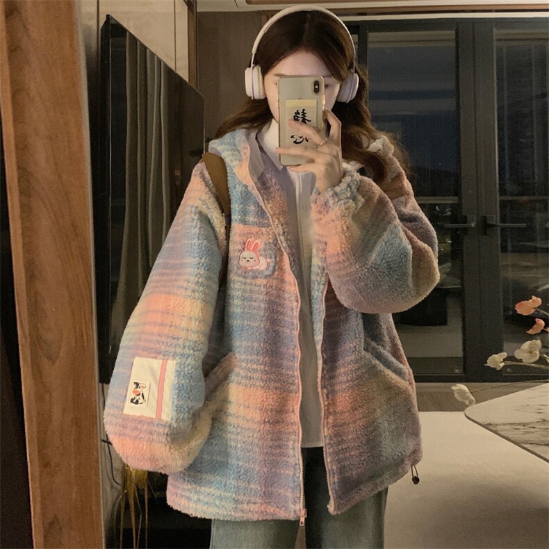 C480-120多巴胺彩色拼接宽松羊羔毛棉服女冬季设计感减龄保暖棉衣,男装棉衣,星座911-2(原星座613-2）