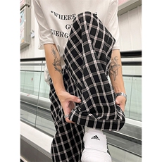 美式高街潮牌男女泡泡格子休闲裤直筒宽松慵懒显瘦阔腿休闲长裤子，男装休闲裤，电商A486