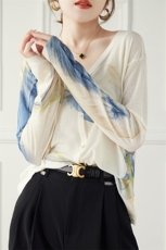 圆领印花水溶羊毛针织开衫女薄款夏季高级感配吊带裙外搭长袖上衣，女装针织衫/毛衣，丽特绒