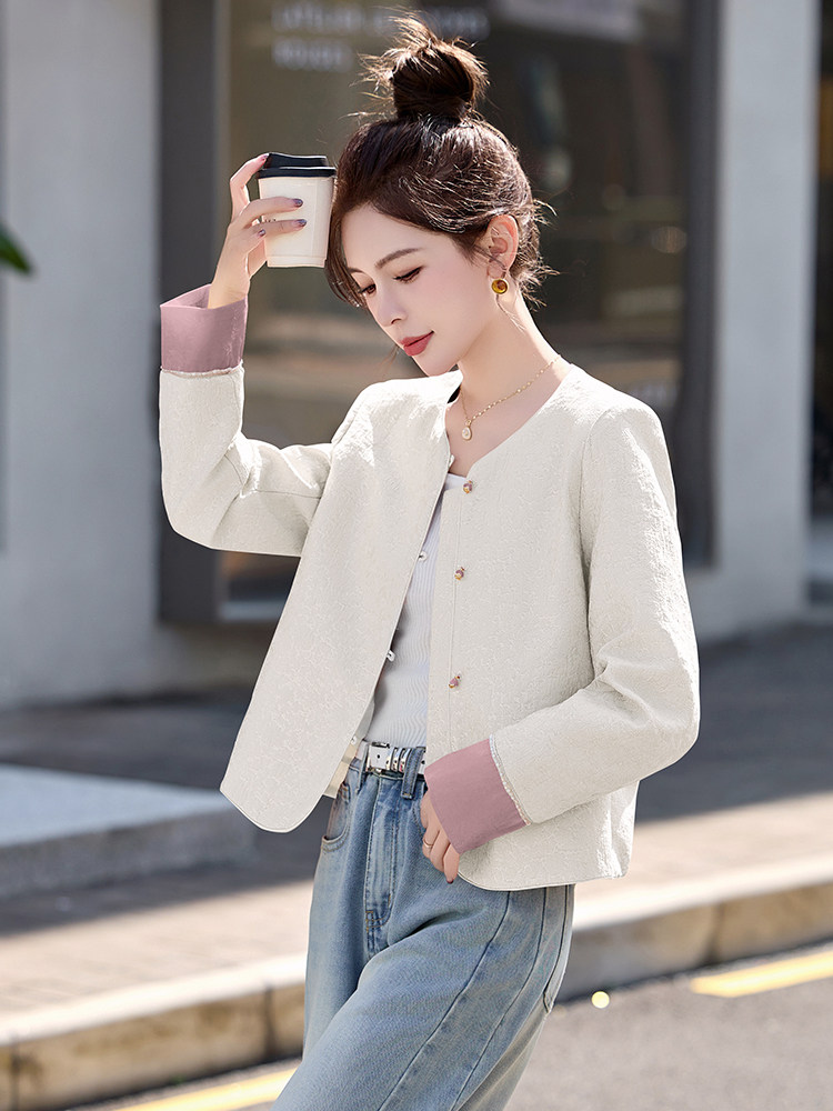 新中式国风粉色短外套女2025春新款小个子高级感独特漂亮百搭上衣,女装短外套,橙子家