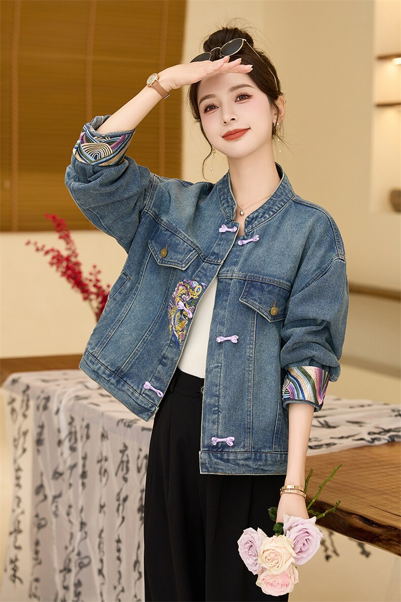 新中式盘扣短款外套女2024年早春新款气质设计感百搭国风牛仔上衣,商品下架区,韩然一族