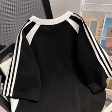抖音得物品质二开240克宽松纯棉美式高街痞帅潮牌撞色织带短袖T恤，男装T恤，电商A486