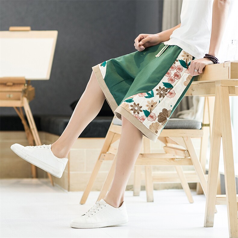 复古风刺绣工装短裤男潮牌宽松休闲百搭中裤松紧款K40-P50，男装牛仔裤，星座816-2（原B366-1）