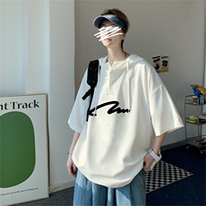 夏季港风冰丝宽松连帽短袖t恤五分体恤上衣TLM5004-P40控58，男装T恤，电商B370