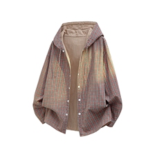 春秋男士韩系学院风设计长袖连帽格子款式衬衫外套上衣P60，男装衬衫，电商B319