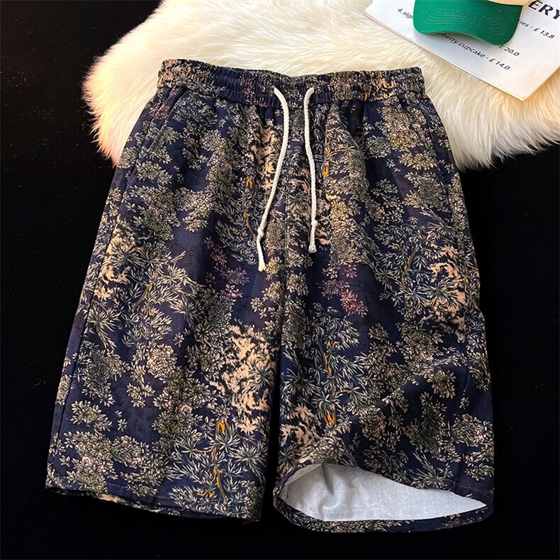 夏季花纹短裤男吸汗透气潮牌宽松休闲运动五分时尚裤子K0083P25,男装牛仔裤,电商A128